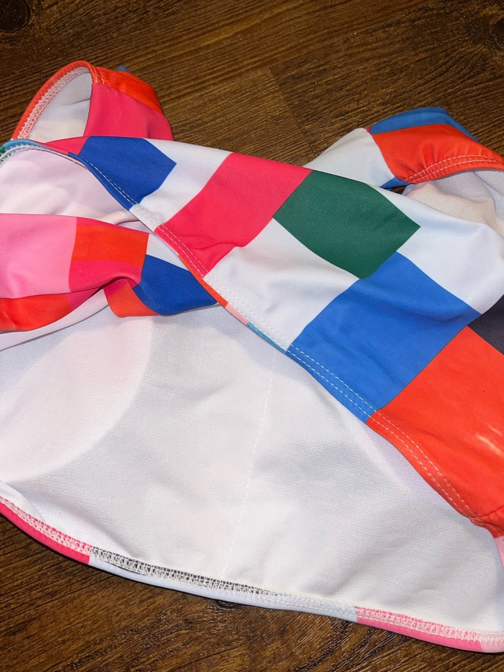 Colorblock Multicolor V Neck Geometric Print Swim Bikini Top Size XL - Picture 7 of 8